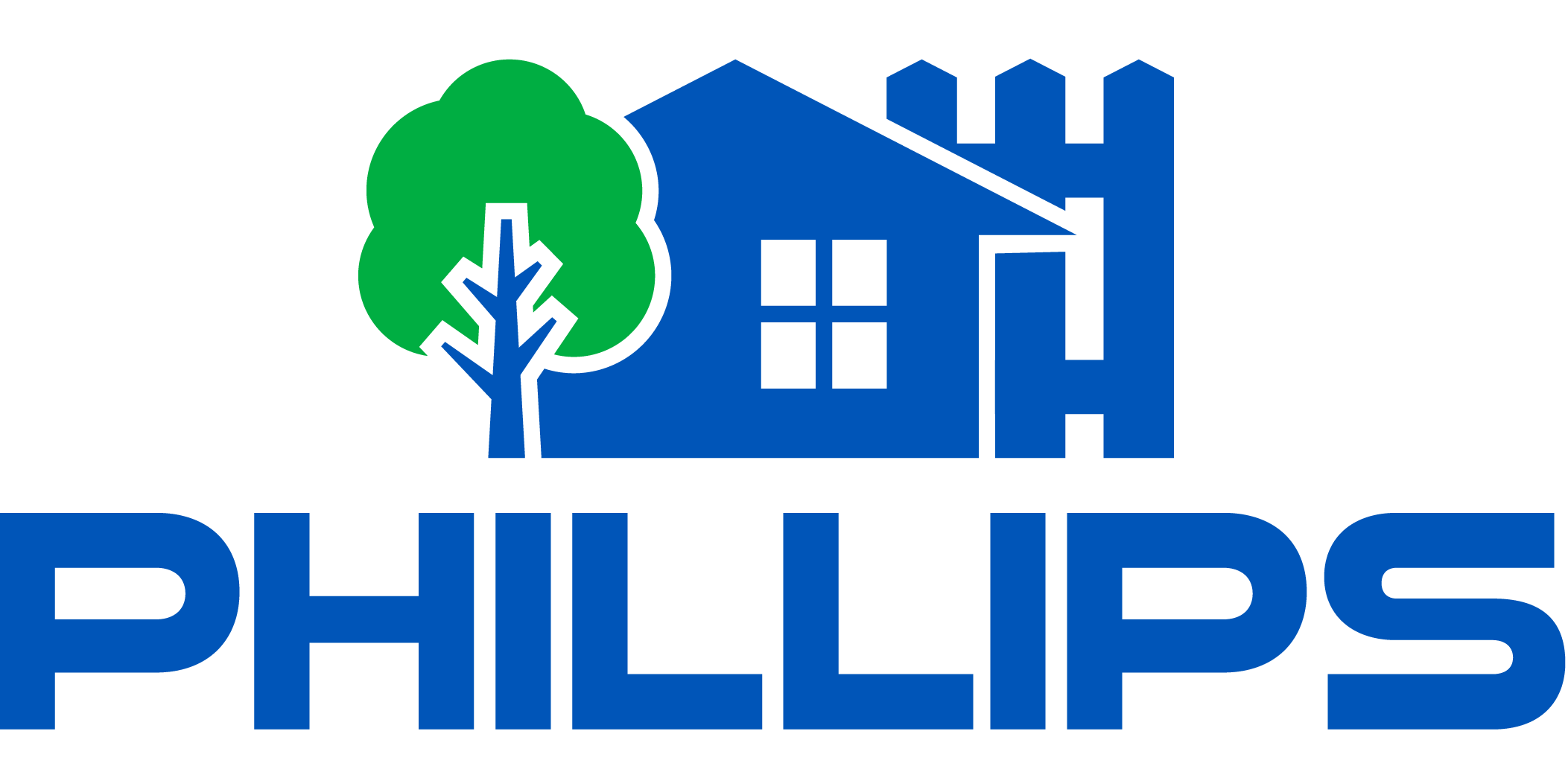 Phillips home services logo with house and tree