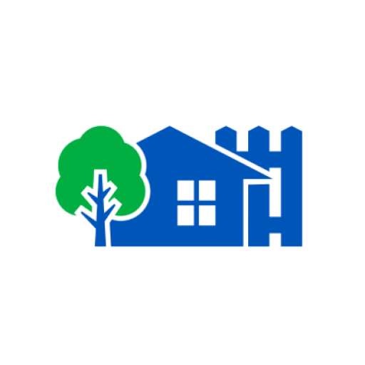 Blue house with green tree icon
