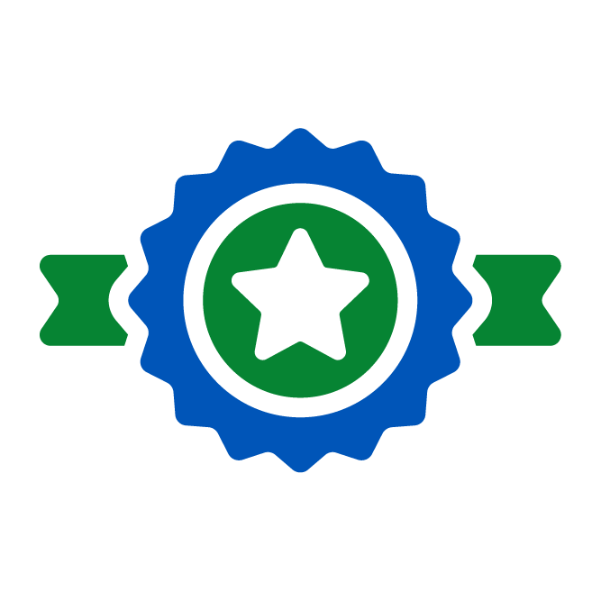 Blue and green award badge with star