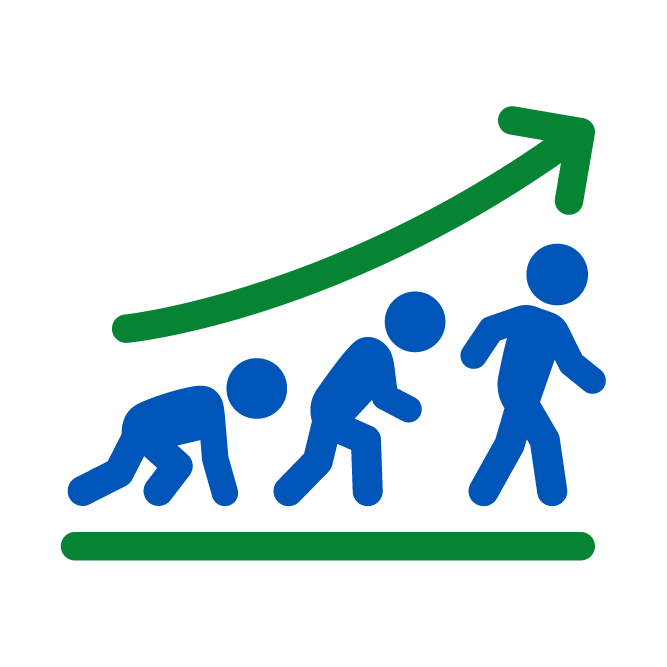 Growth stages from crawling baby to walking adult