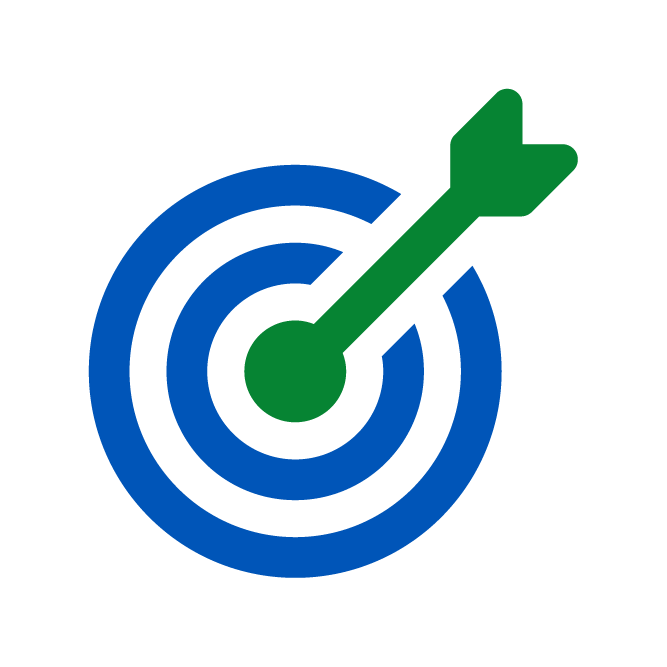 Green arrow hitting blue target bullseye