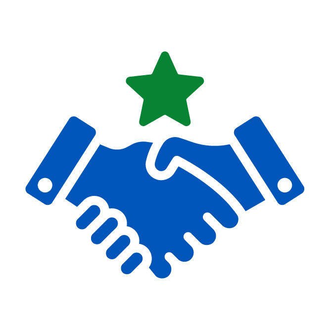 Blue handshake icon with green star above
