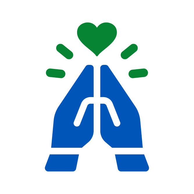 Blue lungs with green heart above