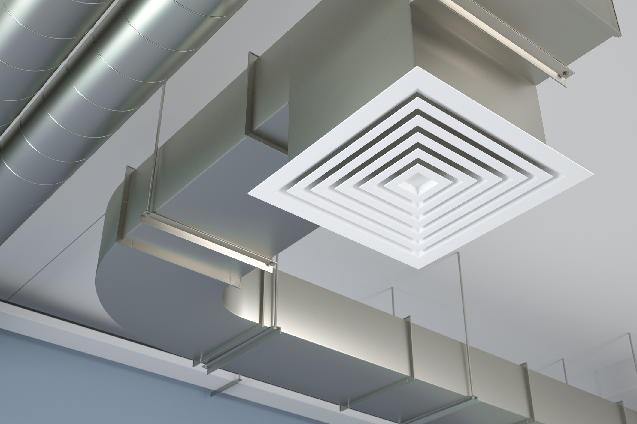 Ceiling air vent and exposed HVAC ductwork