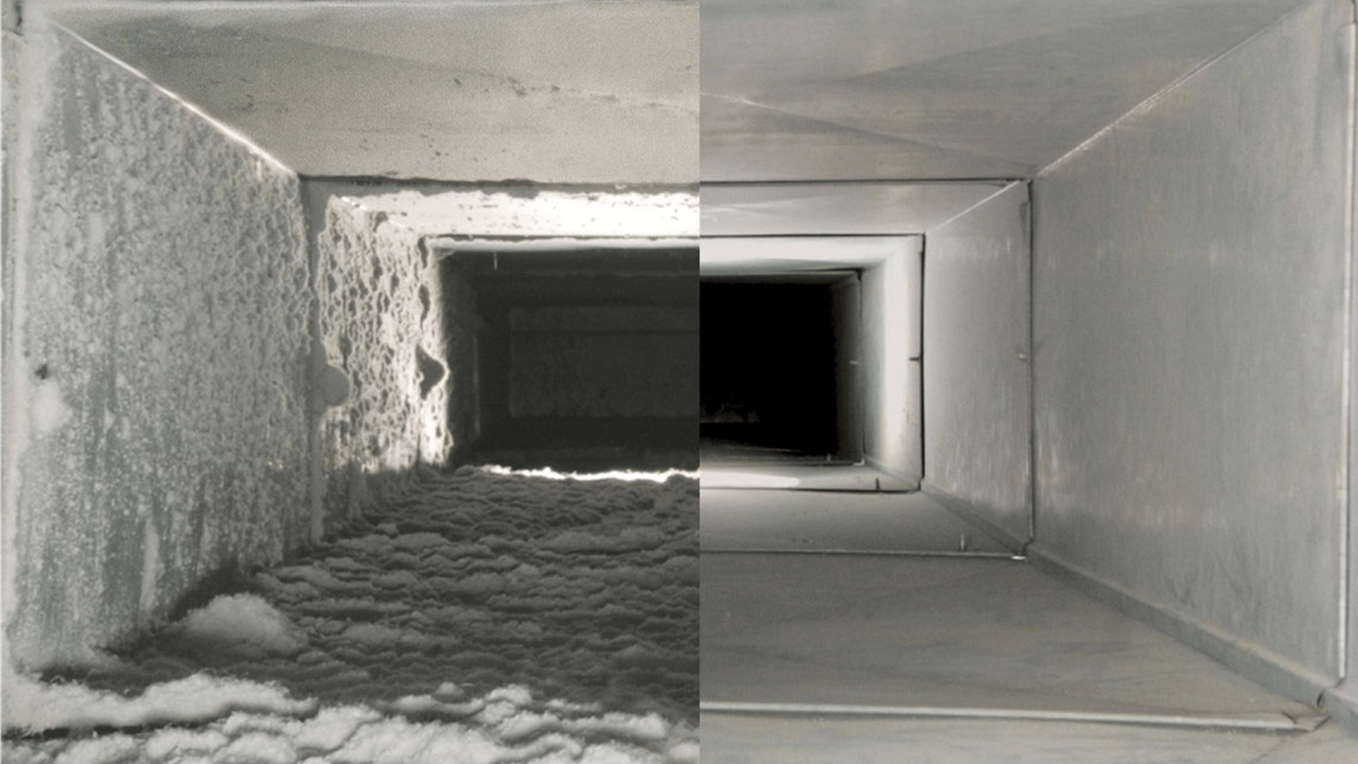 A before-and-after photo pair from the same duct-cleaning job within the article.